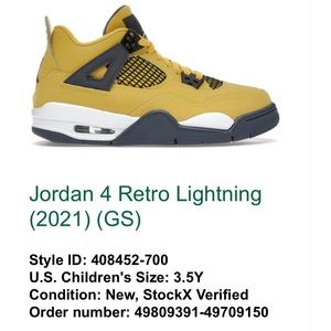 Jordan 4 Retro Lightnings size 3.5